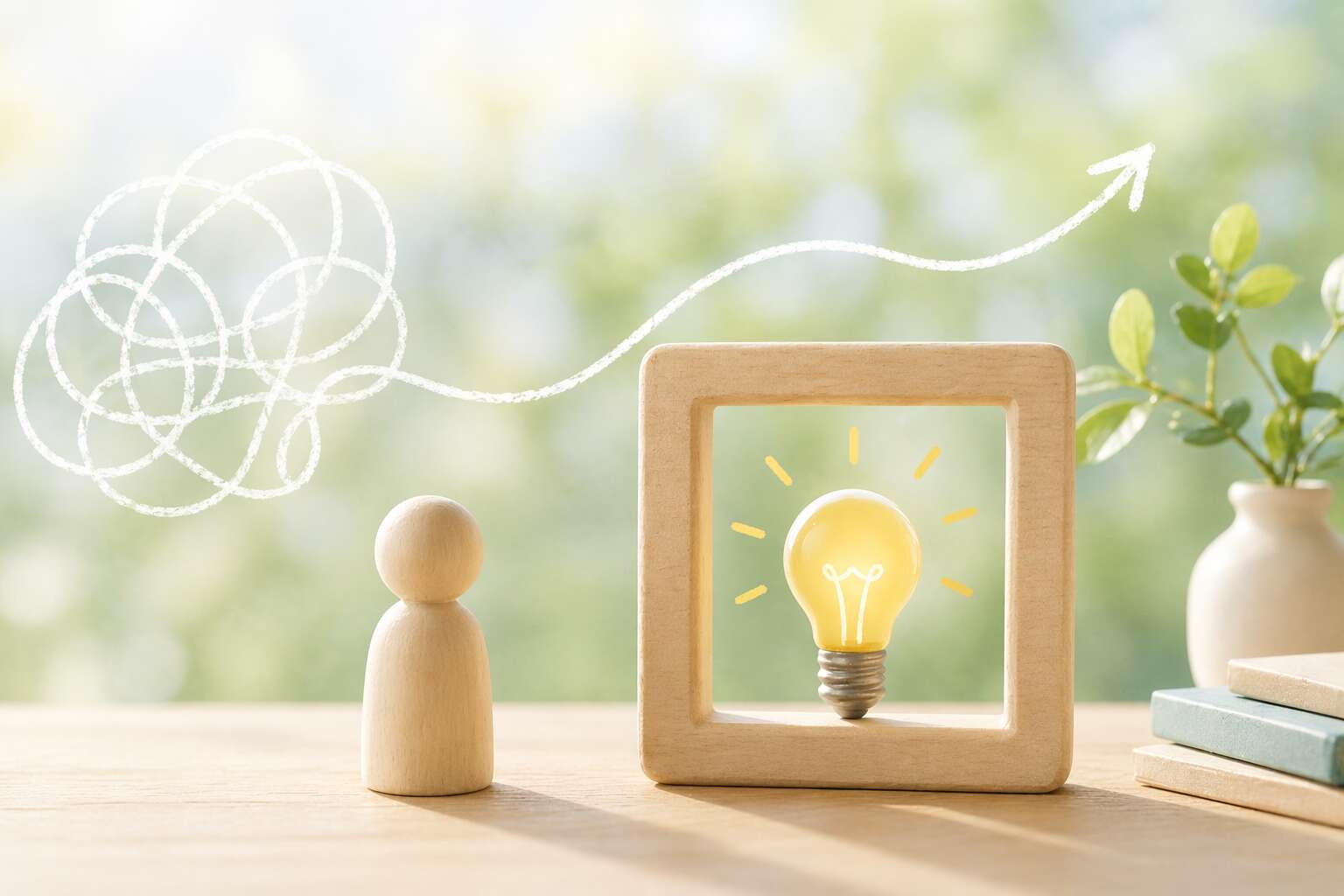 もやもやしている気持ちが前向きに上昇していくイメージ